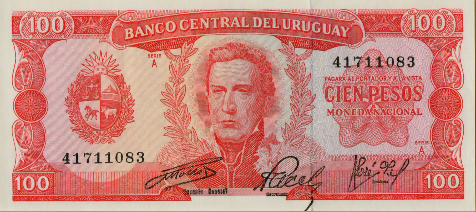 Uruguay 100 1967 UNC P-47/a8